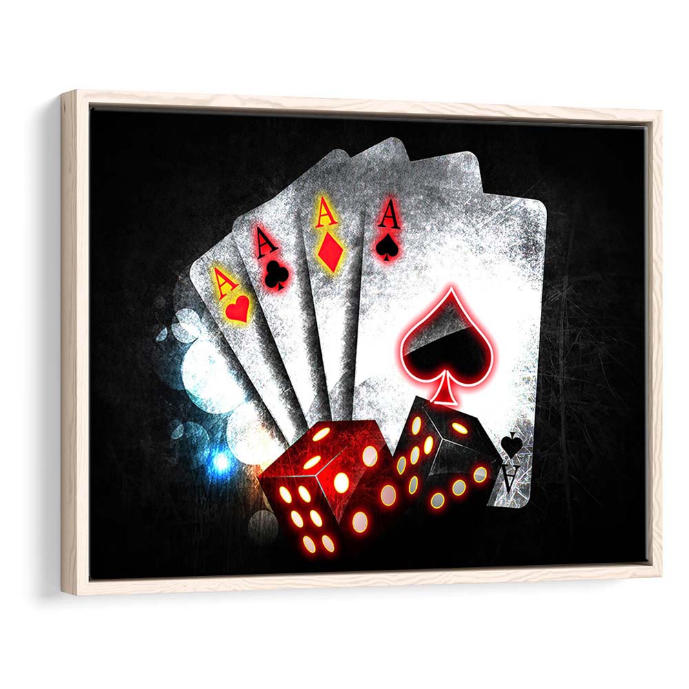 Poker Aces Neon Art Art Print, Framed Canvas Print Wall Art Decor, Floating Frame, Neon Effect Art