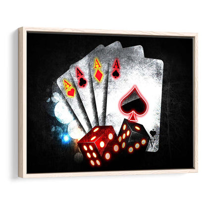 Poker Aces Neon Art Art Print, Framed Canvas Print Wall Art Decor, Floating Frame, Neon Effect Art