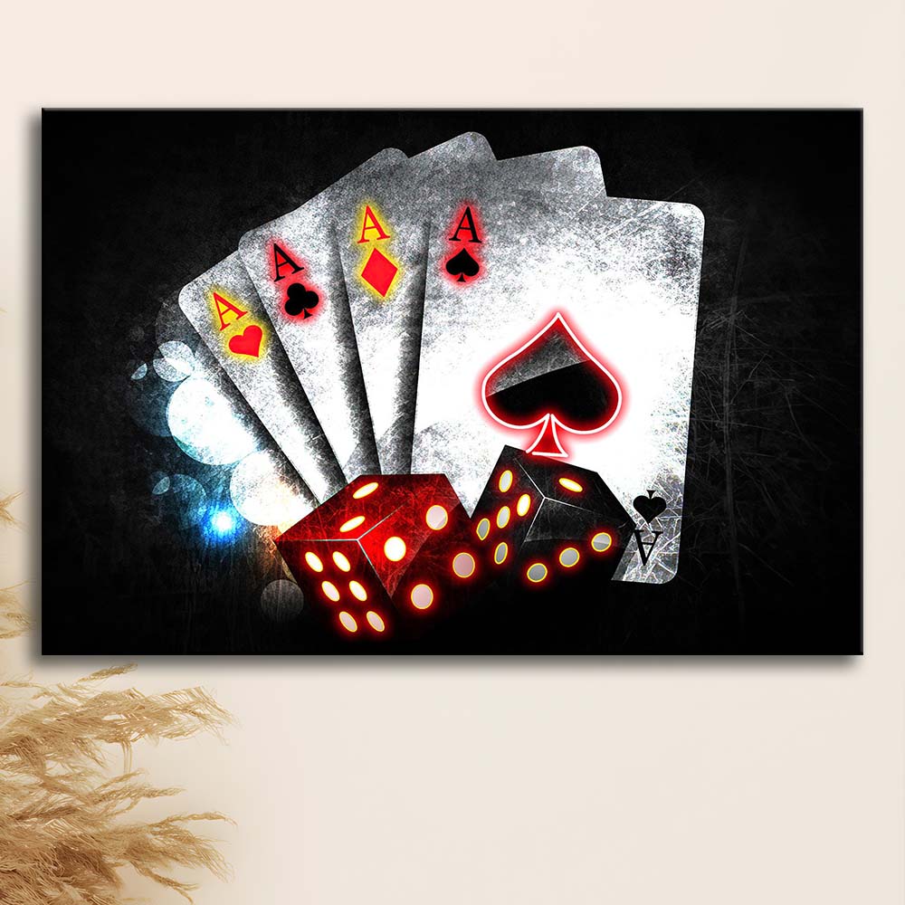 Poker Aces Neon Art Art Print, Canvas Print Wall Art, Wall Decor, Neon Effect Art