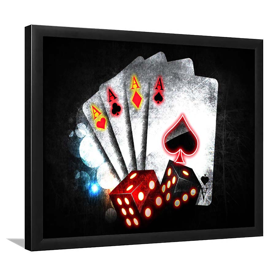 Poker Aces Neon Art Art Print, Framed Art Print Wall Decor, Neon Art Print, Picture Framed