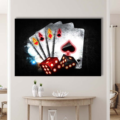 Poker Aces Neon Art Art Print, Canvas Print Wall Art, Wall Decor, Neon Effect Art