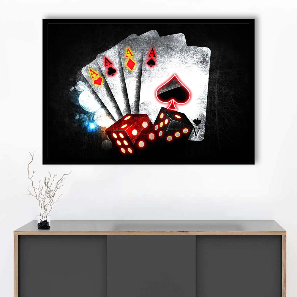 Poker Aces Neon Art Art Print, Framed Art Print Wall Decor, Neon Art Print, Picture Framed