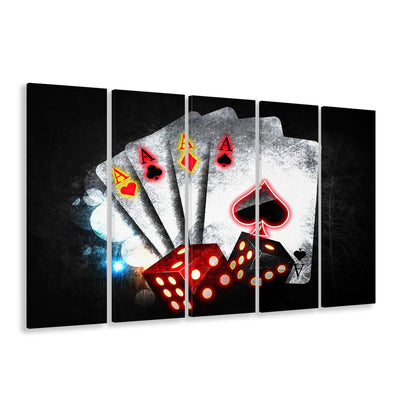Poker Aces Neon Art Art Print, Extra Large 5 Panels Multi Canvas Print Wall Art, Home Decor