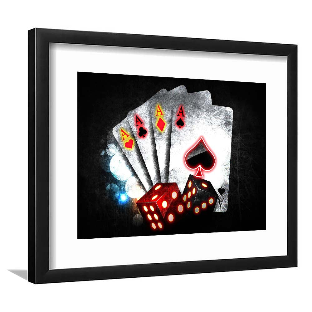 Poker Aces Neon Art Art Print, Framed Art Print Wall Decor, White Border, Framed Picture
