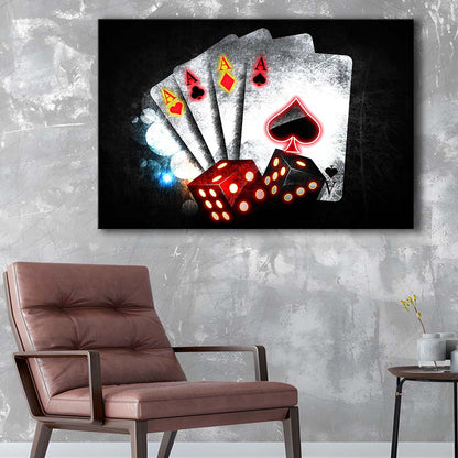Poker Aces Neon Art Art Print, Canvas Print Wall Art, Wall Decor, Neon Effect Art