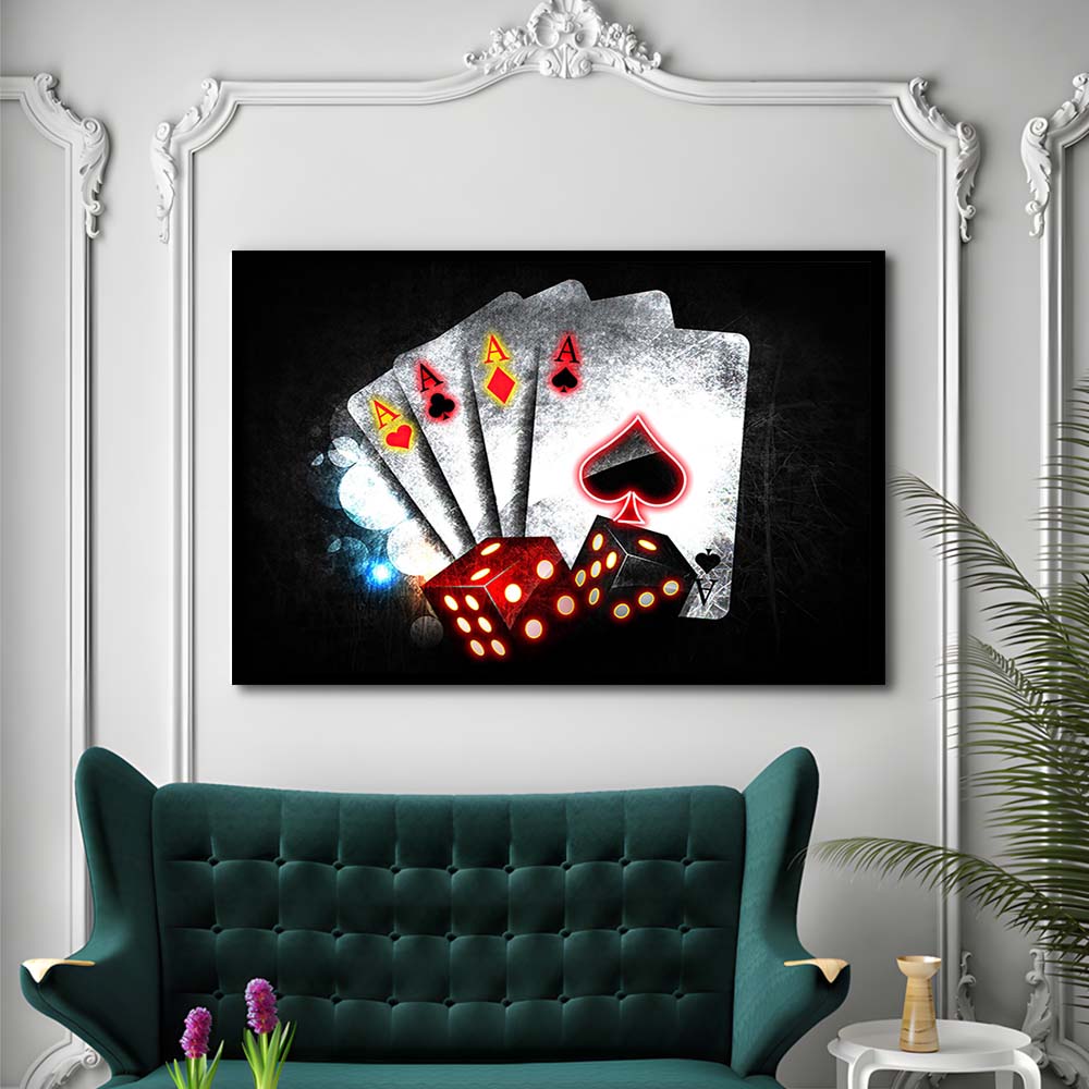 Poker Aces Neon Art Art Print, Framed Art Print Wall Decor, Neon Art Print, Picture Framed