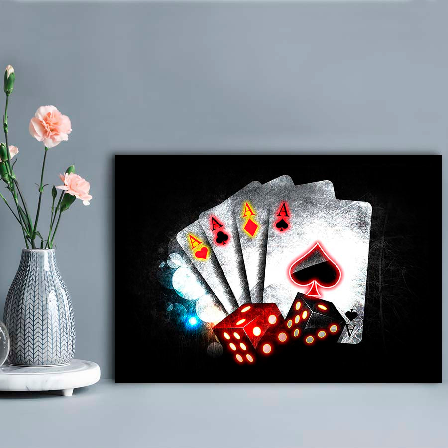 Poker Aces Neon Art Art Print, Framed Art Print Wall Decor, Neon Art Print, Picture Framed