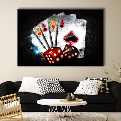 Poker Aces Neon Art Art Print, Framed Canvas Print Wall Art Decor, Floating Frame, Neon Effect Art