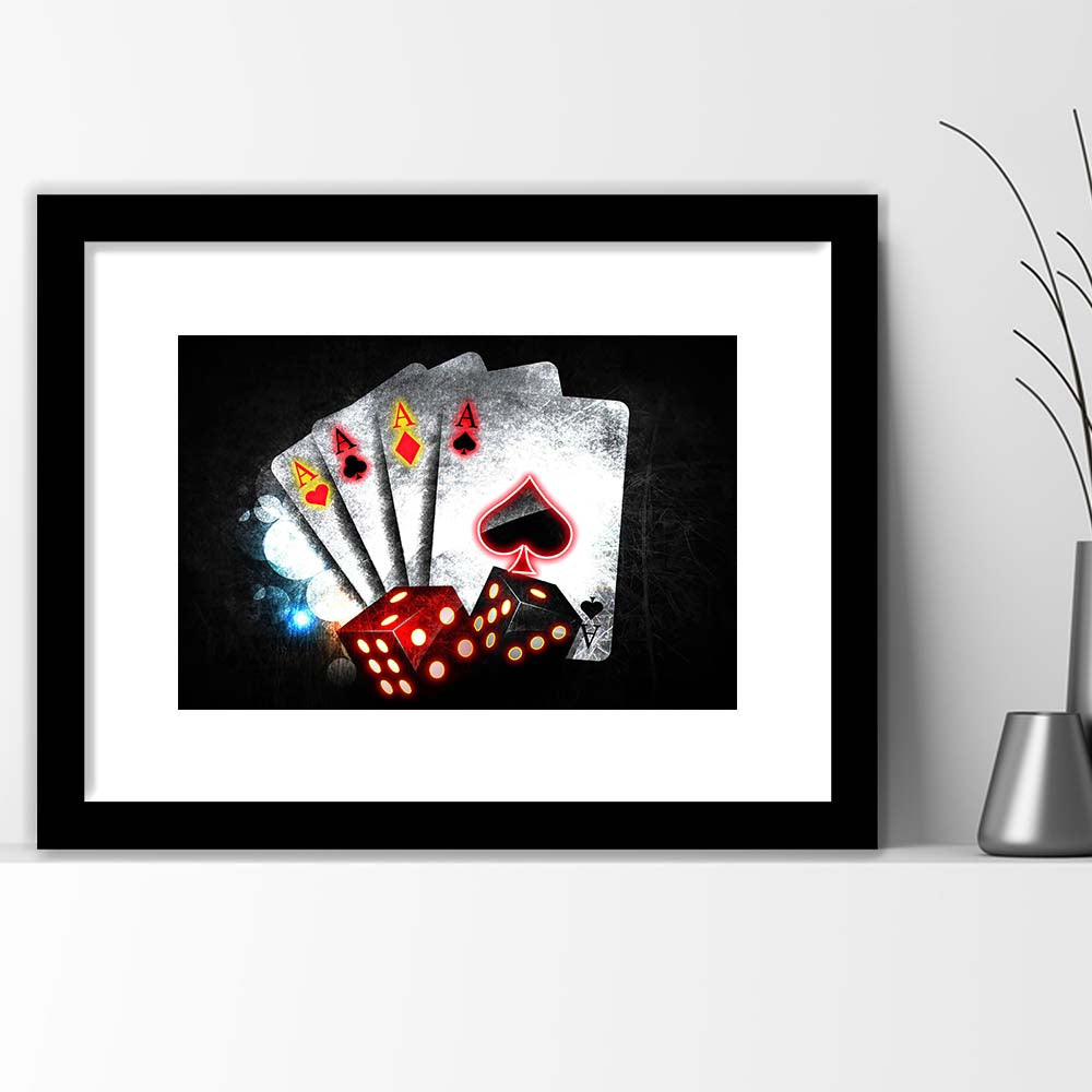 Poker Aces Neon Art Art Print, Framed Art Print Wall Decor, White Border, Framed Picture