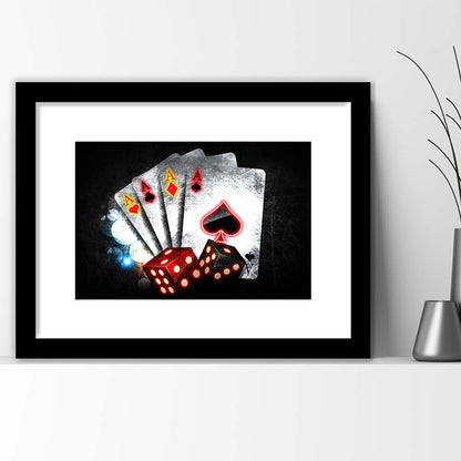Poker Aces Neon Art Art Print, Framed Art Print Wall Decor, White Border, Framed Picture