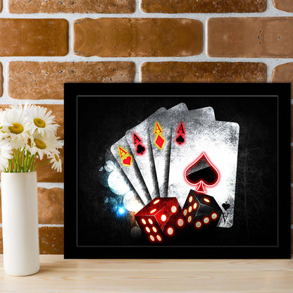 Poker Aces Neon Art Art Print, Framed Art Print Wall Decor, Neon Art Print, Picture Framed