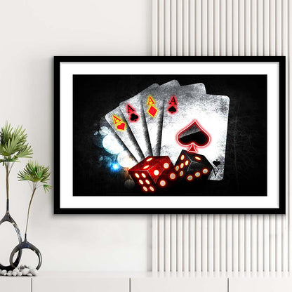 Poker Aces Neon Art Art Print, Framed Art Print Wall Decor, White Border, Framed Picture