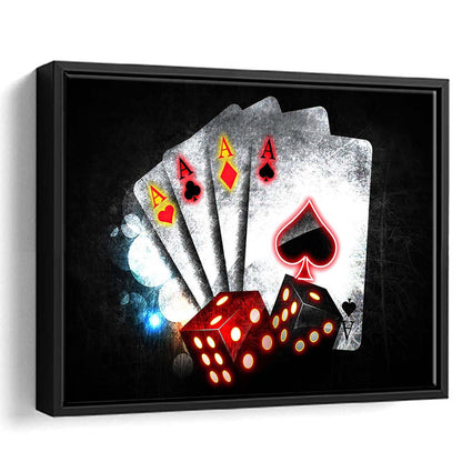 Poker Aces Neon Art Art Print, Framed Canvas Print Wall Art Decor, Floating Frame, Neon Effect Art