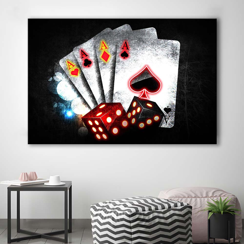 Poker Aces Neon Art Art Print, Canvas Print Wall Art, Wall Decor, Neon Effect Art