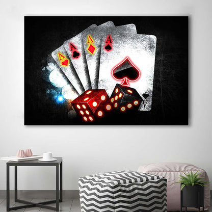 Poker Aces Neon Art Art Print, Canvas Print Wall Art, Wall Decor, Neon Effect Art