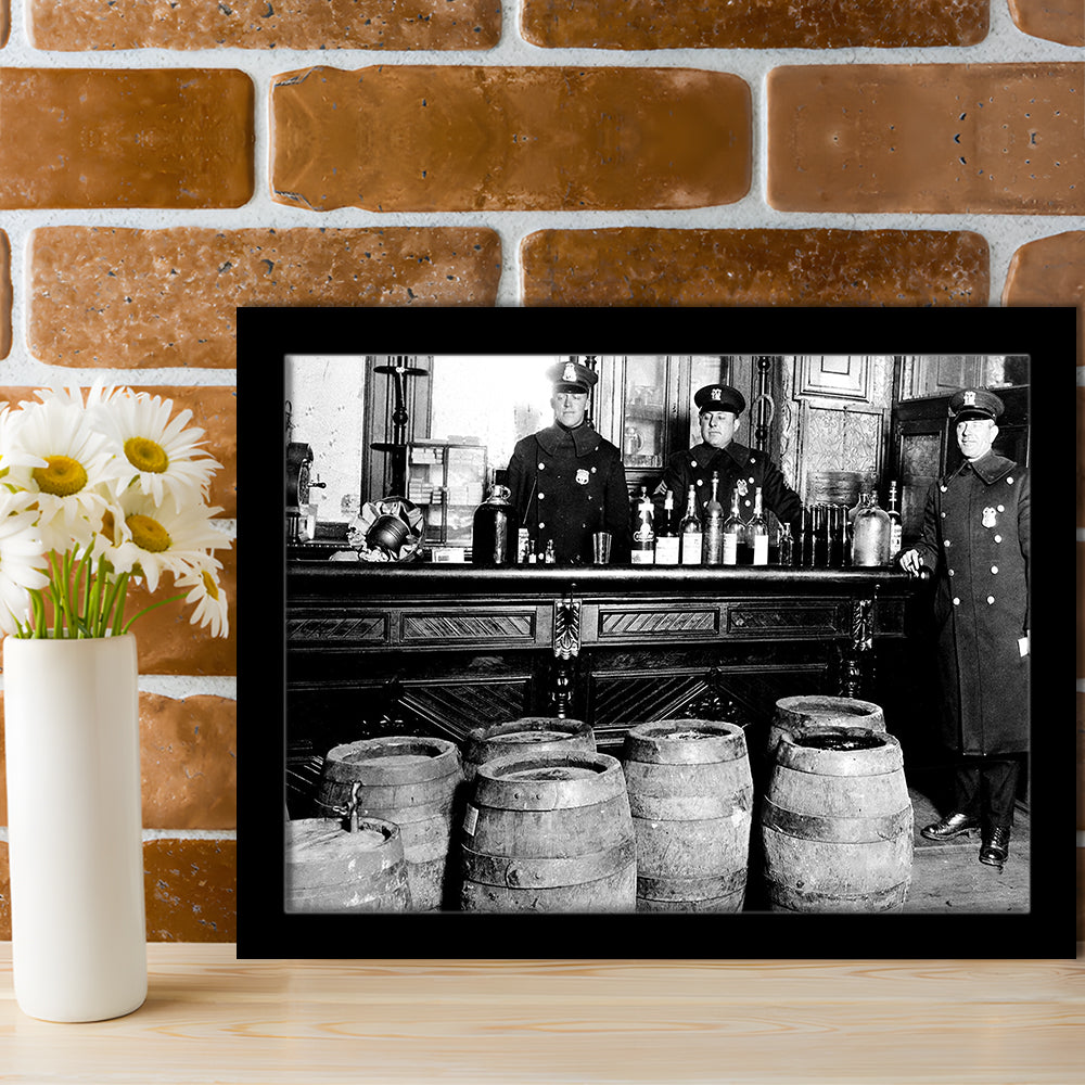 Police Raid During Prohibition, 1920s Black and White Wall Art, Vintage Bar Wall Art, Framed Art Print Wall Decor