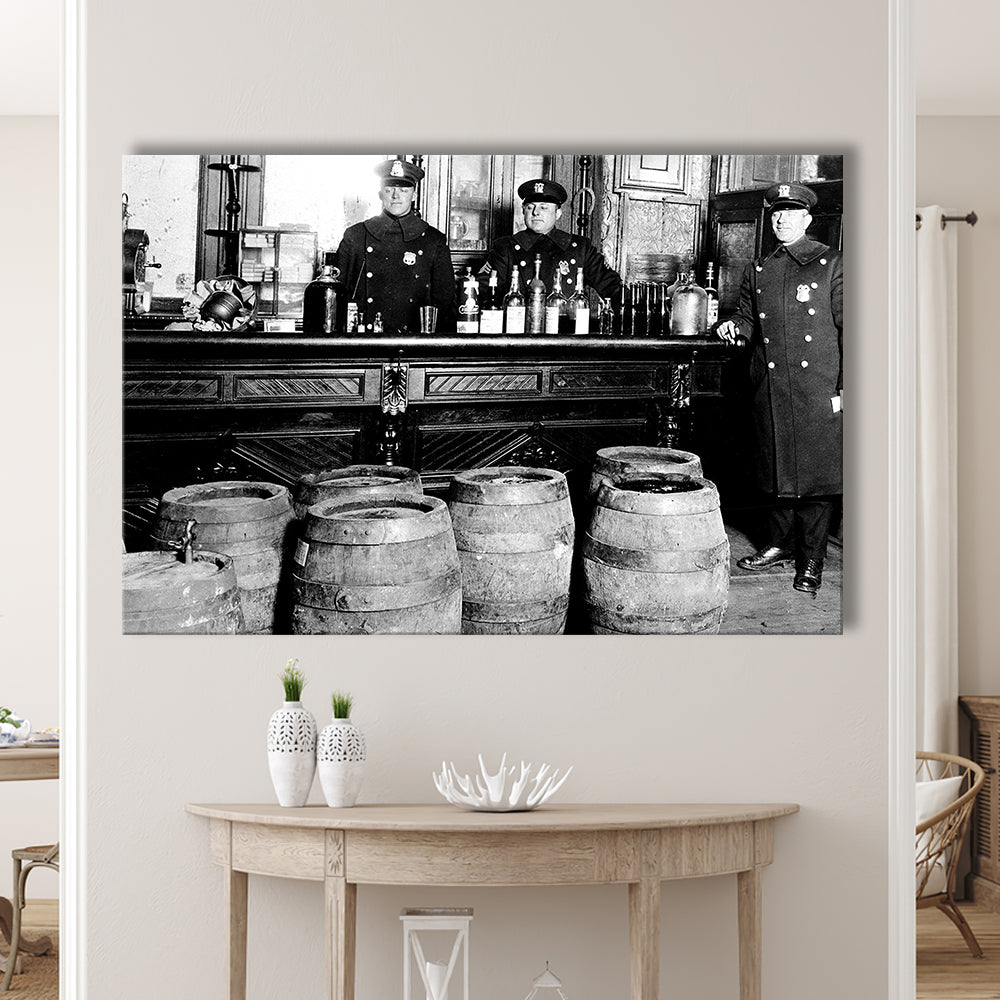 Police Raid During Prohibition, 1920s Black and White Wall Art, Vintage Bar Wall Art, Canvas Print Wall Art Decor