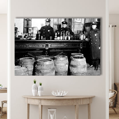 Police Raid During Prohibition, 1920s Black and White Wall Art, Vintage Bar Wall Art, Canvas Print Wall Art Decor