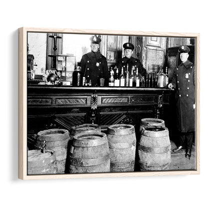 Police Raid During Prohibition, 1920s Black and White Wall Art, Vintage Bar Wall Art, Floating Framed Canvas Print
