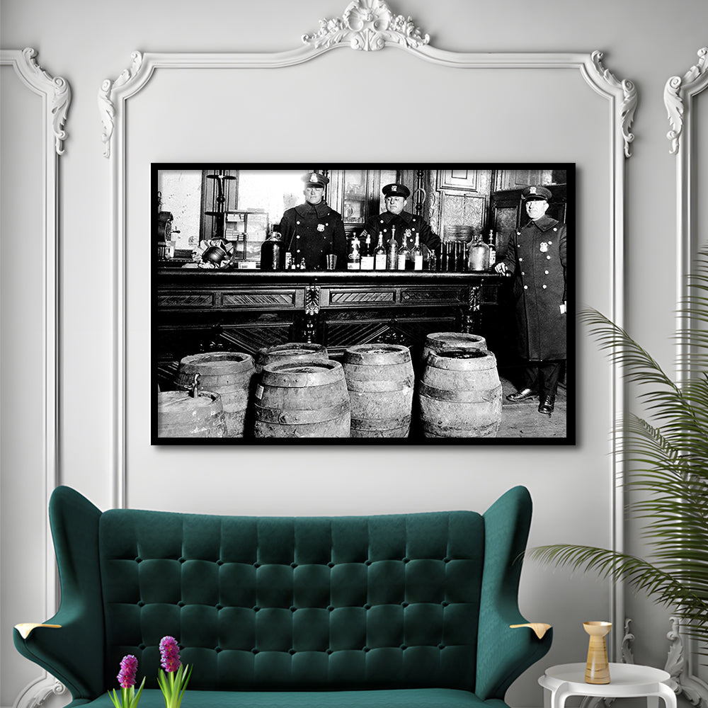 Police Raid During Prohibition, 1920s Black and White Wall Art, Vintage Bar Wall Art, Framed Art Print Wall Decor