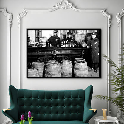 Police Raid During Prohibition, 1920s Black and White Wall Art, Vintage Bar Wall Art, Framed Art Print Wall Decor