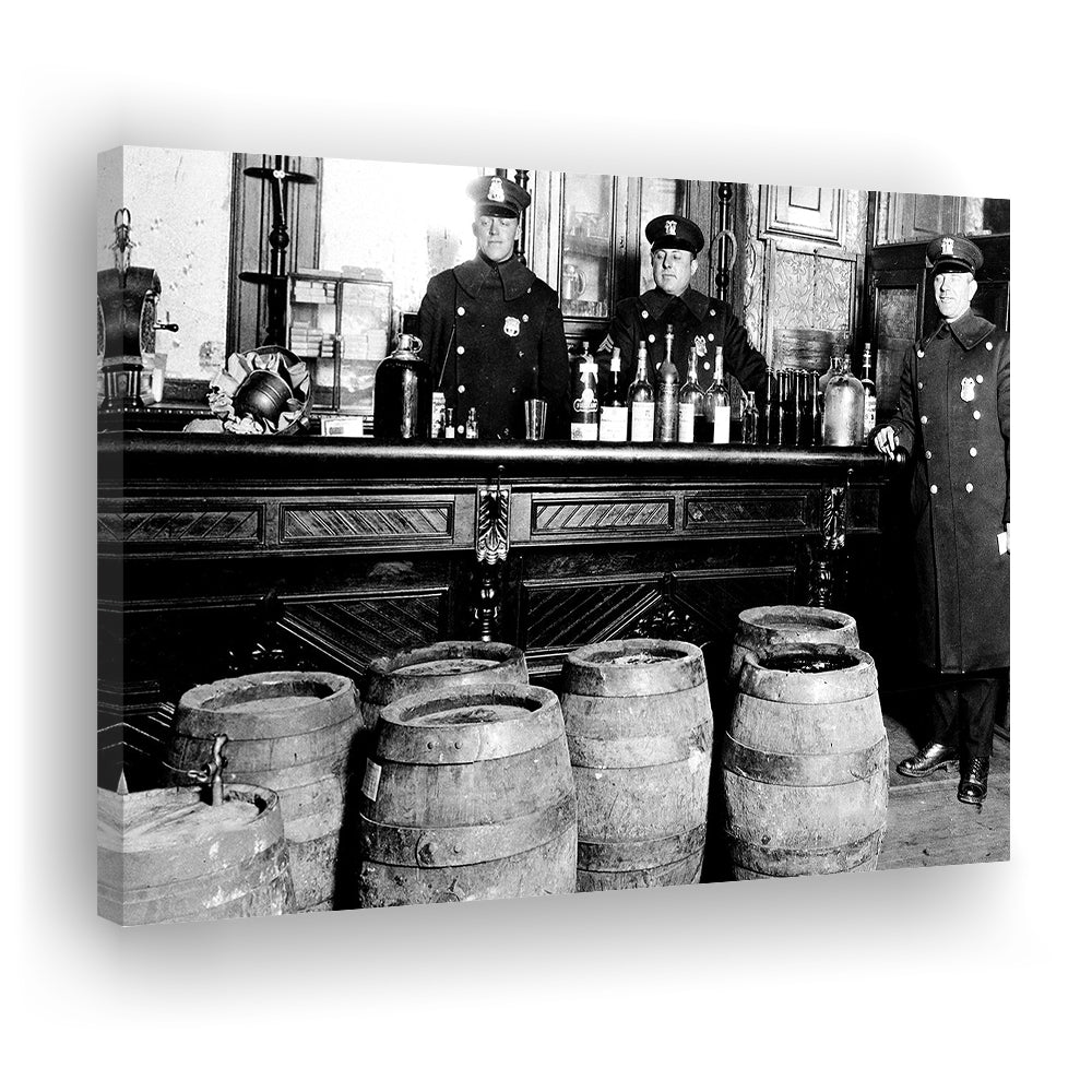 Police Raid During Prohibition, 1920s Black and White Wall Art, Vintage Bar Wall Art, Canvas Print Wall Art Decor