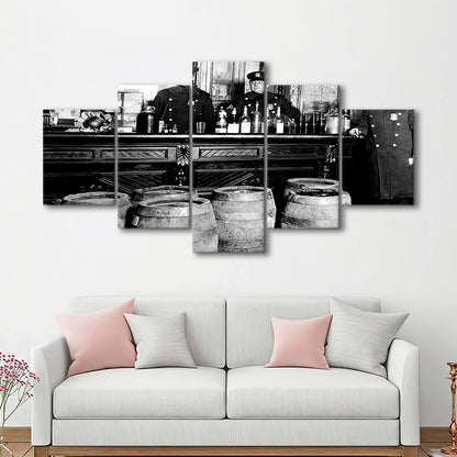 Police Raid During Prohibition, 1920s Black and White Wall Art, Vintage Bar Wall Art, Mixed 5 Pieces Canvas Print