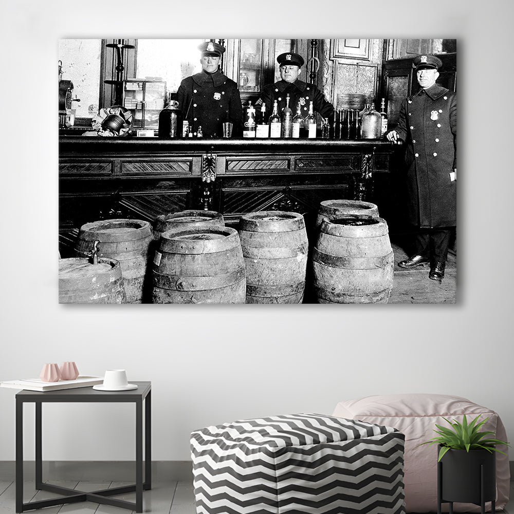 Police Raid During Prohibition, 1920s Black and White Wall Art, Vintage Bar Wall Art, Canvas Print Wall Art Decor