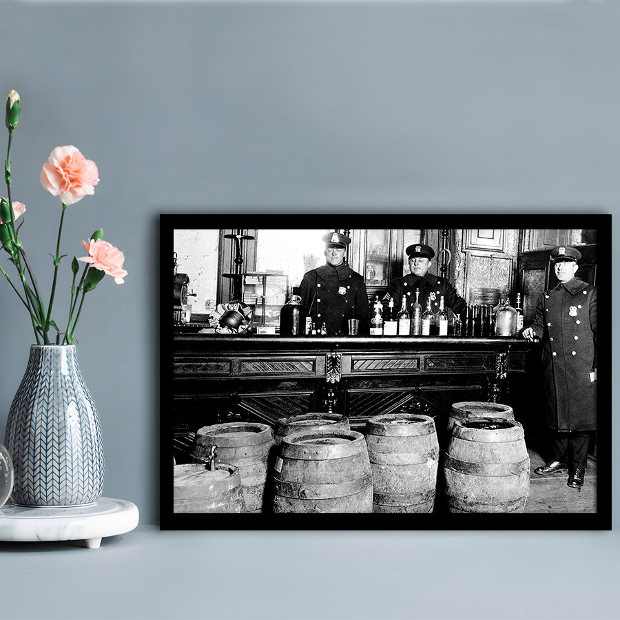 Police Raid During Prohibition, 1920s Black and White Wall Art, Vintage Bar Wall Art, Framed Art Print Wall Decor