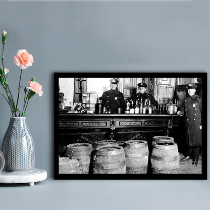 Police Raid During Prohibition, 1920s Black and White Wall Art, Vintage Bar Wall Art, Framed Art Print Wall Decor