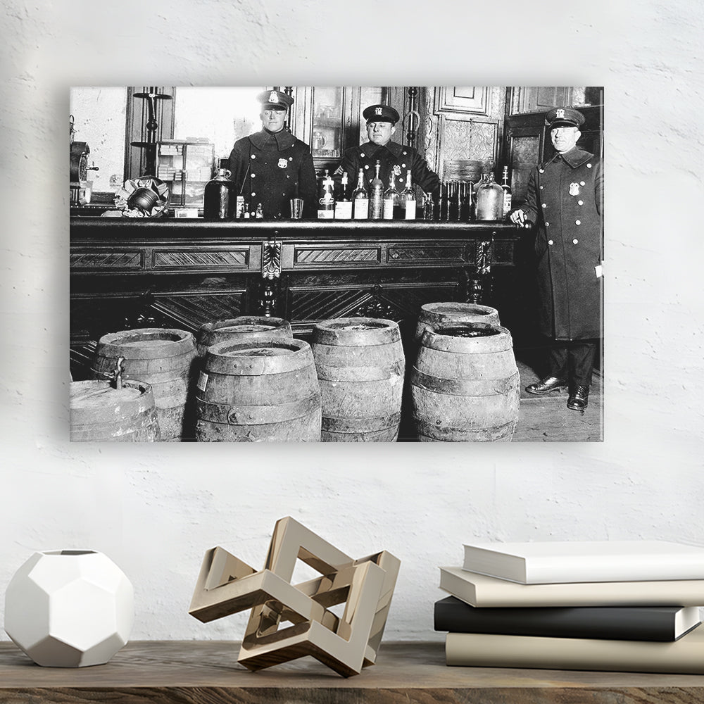 Police Raid During Prohibition, 1920s Black and White Wall Art, Vintage Bar Wall Art, Canvas Print Wall Art Decor