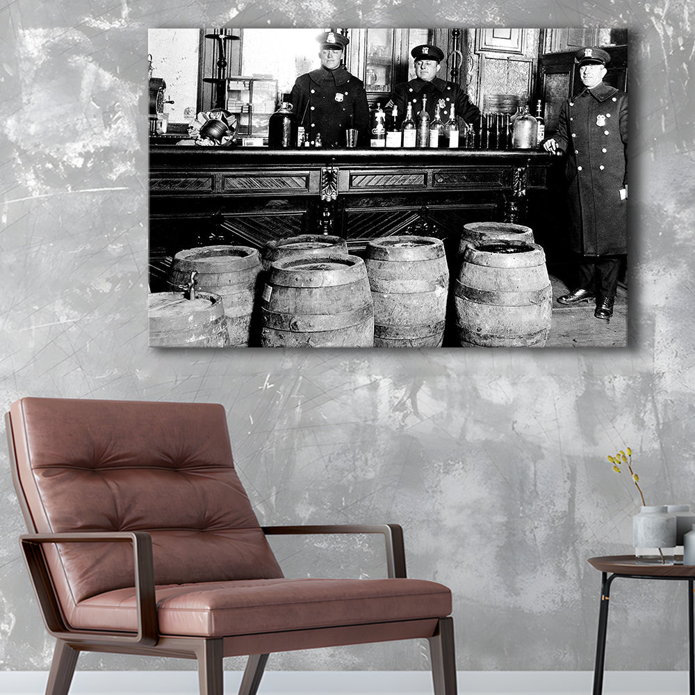 Police Raid During Prohibition, 1920s Black and White Wall Art, Vintage Bar Wall Art, Canvas Print Wall Art Decor