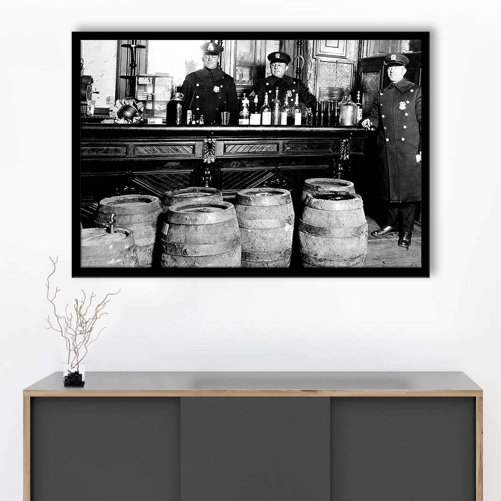 Police Raid During Prohibition, 1920s Black and White Wall Art, Vintage Bar Wall Art, Framed Art Print Wall Decor