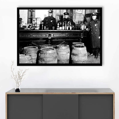 Police Raid During Prohibition, 1920s Black and White Wall Art, Vintage Bar Wall Art, Framed Art Print Wall Decor