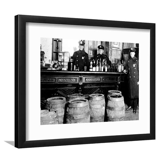 Police Raid During Prohibition, 1920s Black and White, Vintage Bar Wall Art, Framed Art Print White Border Wall Decor