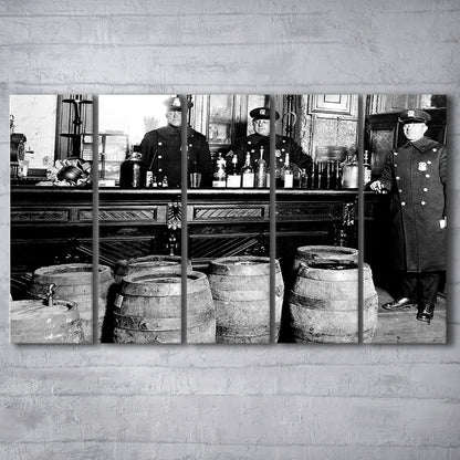 Police Raid During Prohibition, 1920s Black and White Wall Art, Vintage Bar Wall Art, 5 Pieces Large Canvas Print
