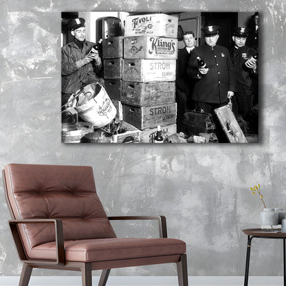 Police Raid in Prohibition, Bar Cart Print, Black and White, 1920s English Pub Decor, Canvas Print Wall Art Decor