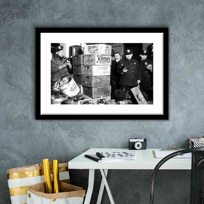 Police Raid in Prohibition, Bar Cart Print, Black and White, 1920s Pub Decor, Framed Art Print White Border Wall Decor