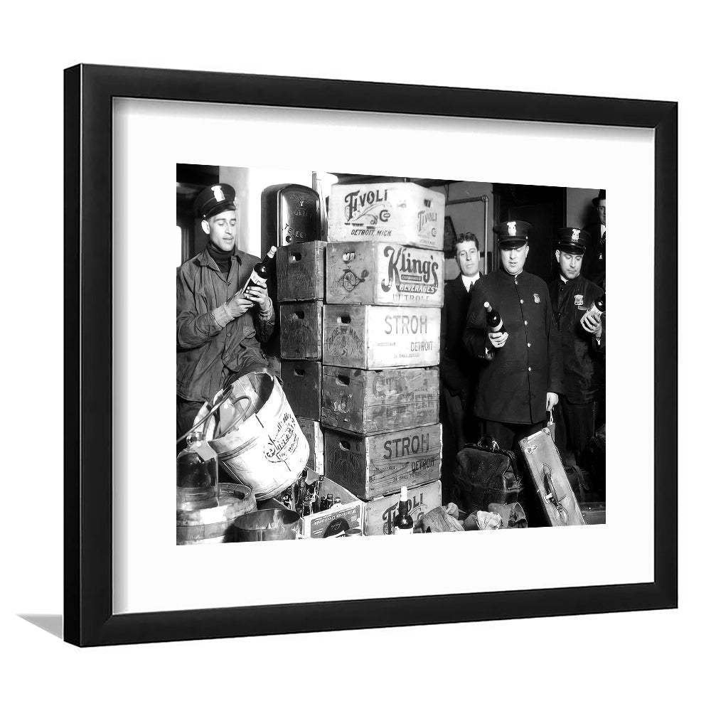 Police Raid in Prohibition, Bar Cart Print, Black and White, 1920s Pub Decor, Framed Art Print White Border Wall Decor