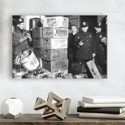 Police Raid in Prohibition, Bar Cart Print, Black and White, 1920s English Pub Decor, Canvas Print Wall Art Decor