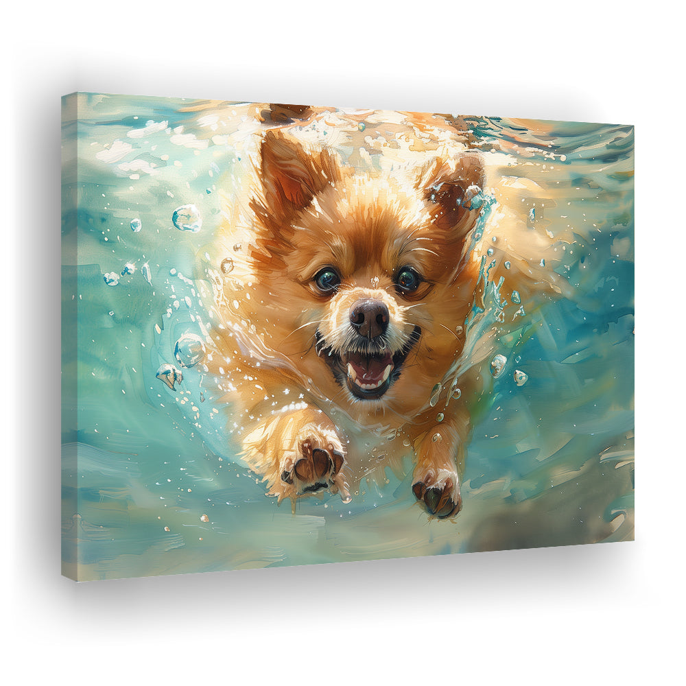 Pomeranian Dog Underwater Painting, Canvas Art Decor Print, Painting Art, Canvas Print Wall Art Home Decor