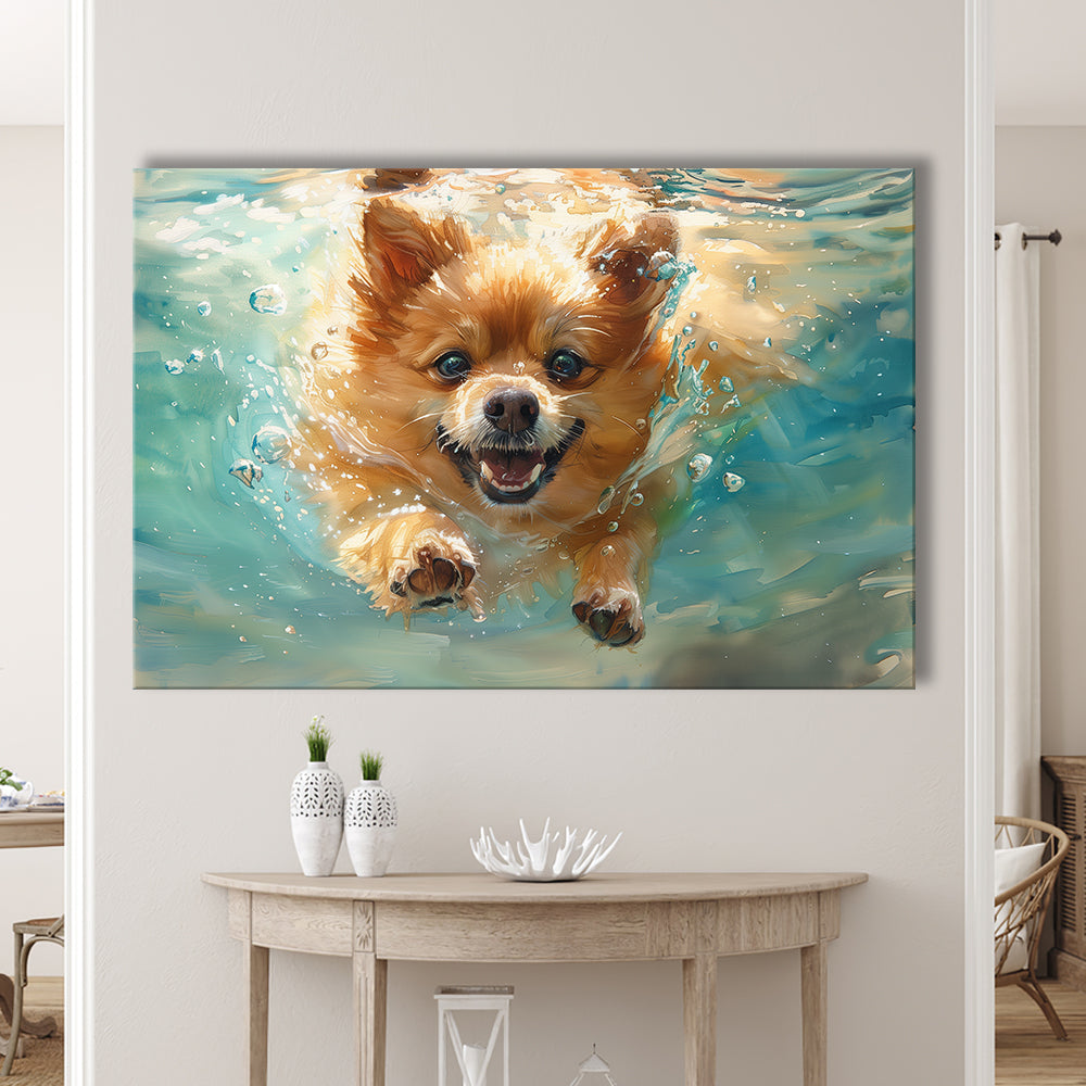 Pomeranian Dog Underwater Painting, Canvas Art Decor Print, Painting Art, Canvas Print Wall Art Home Decor