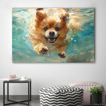 Pomeranian Dog Underwater Painting, Canvas Art Decor Print, Painting Art, Canvas Print Wall Art Home Decor