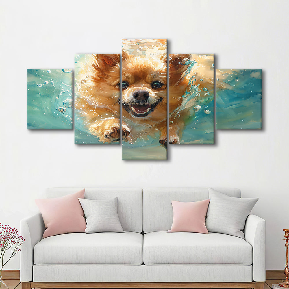 Pomeranian Dog Underwater Painting, Canvas Art Decor Print, Painting Art, Mixed Panels Canvas Print Wall Art