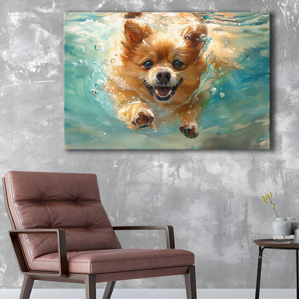 Pomeranian Dog Underwater Painting, Canvas Art Decor Print, Painting Art, Canvas Print Wall Art Home Decor