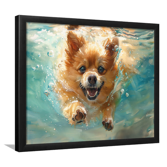 Pomeranian Dog Underwater Painting, Framed  Print, Painting Art, Framed Art Print Wall Decor, Framed Picture