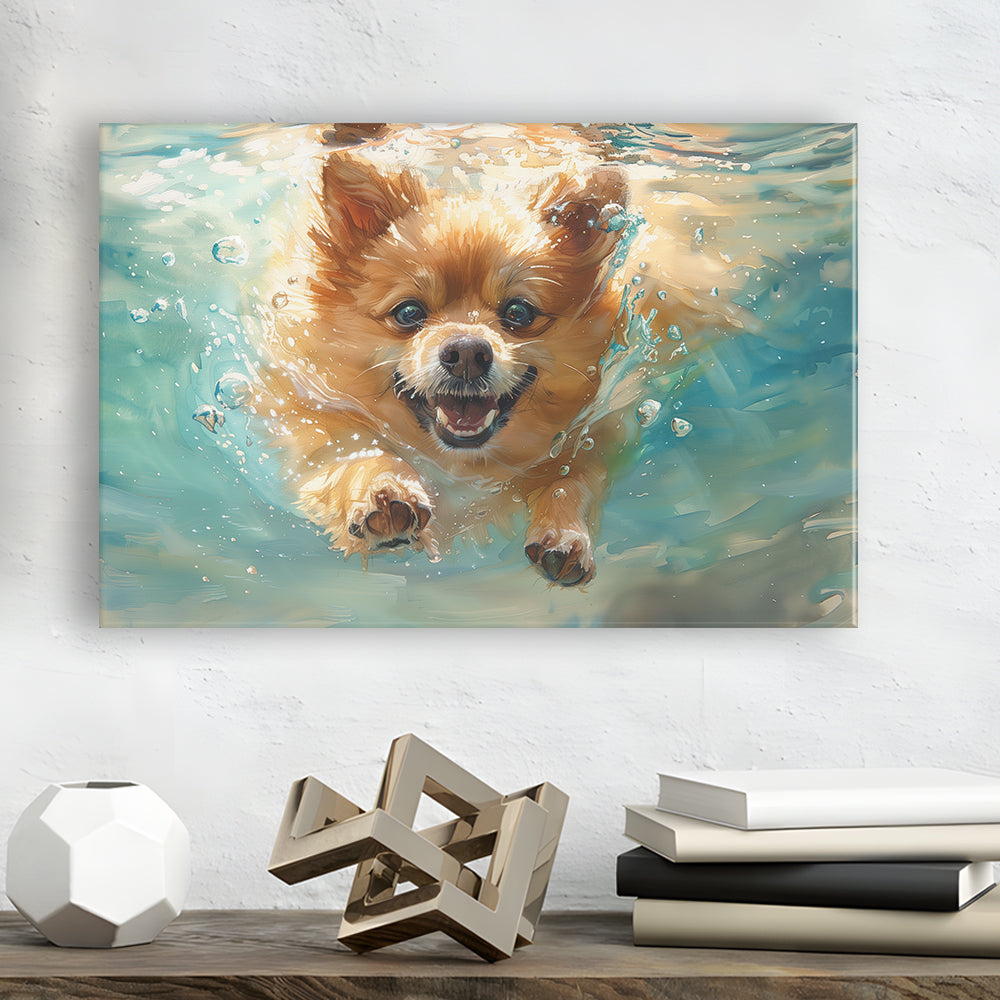 Pomeranian Dog Underwater Painting, Canvas Art Decor Print, Painting Art, Canvas Print Wall Art Home Decor