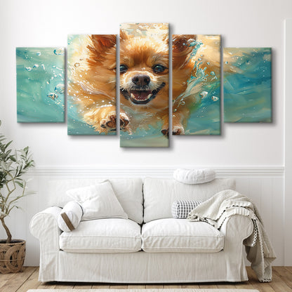 Pomeranian Dog Underwater Painting, Canvas Art Decor Print, Painting Art, Mixed Panels Canvas Print Wall Art