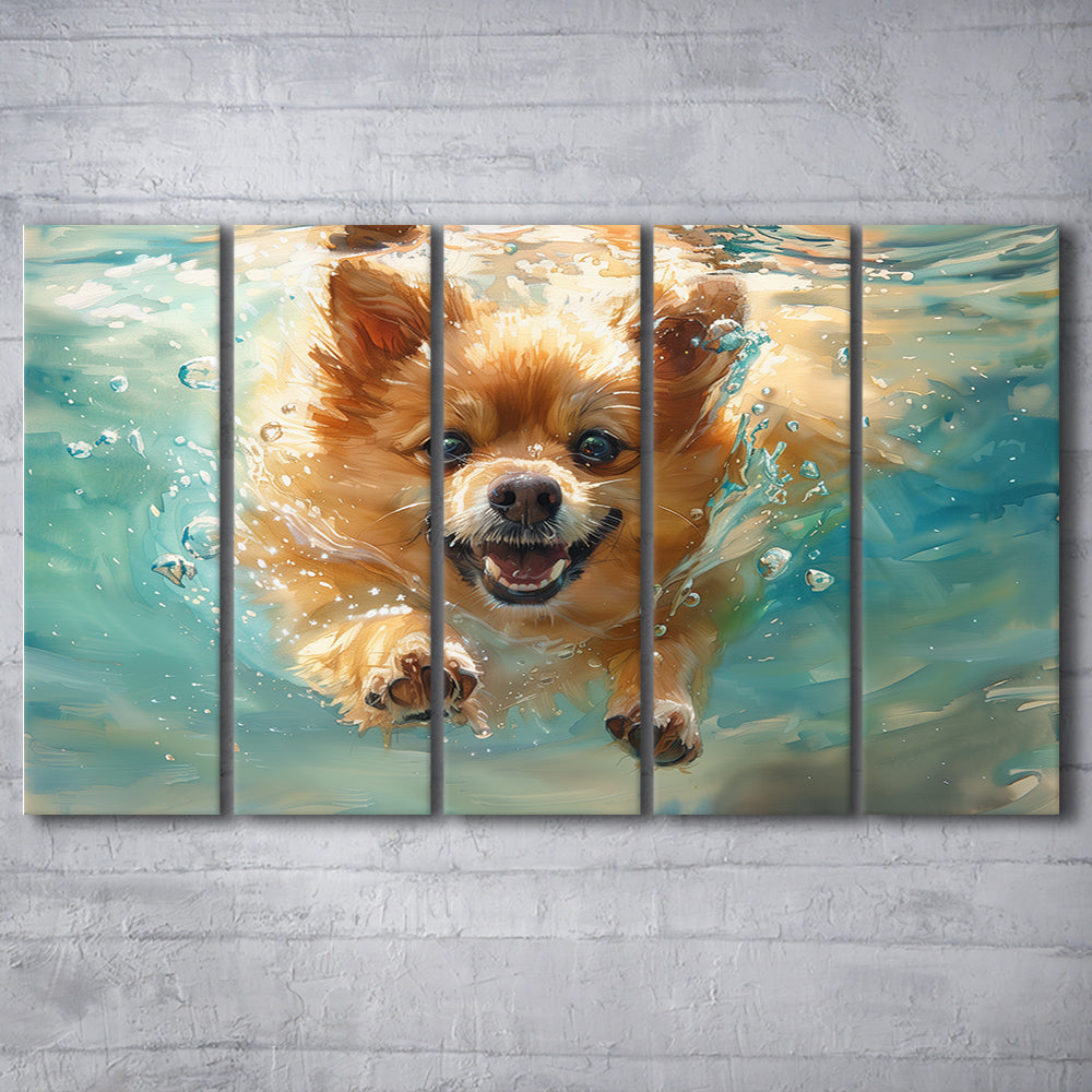 Pomeranian Dog Underwater Painting, Canvas Art Print, Painting Art, Multi Panels Canvas Print Wall Art