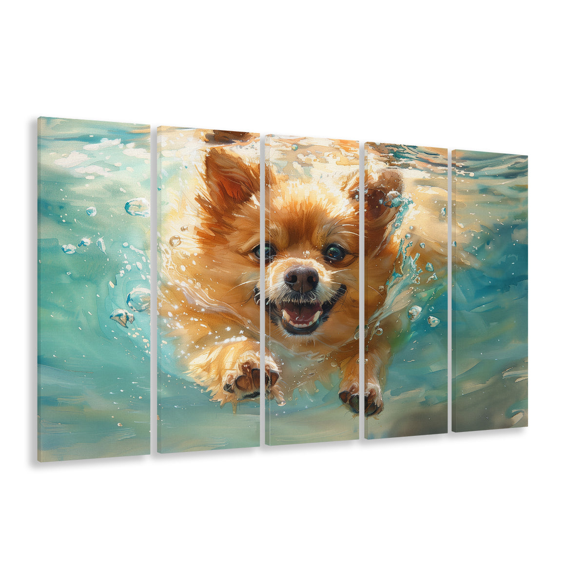 Pomeranian Dog Underwater Painting, Canvas Art Print, Painting Art, Multi Panels Canvas Print Wall Art